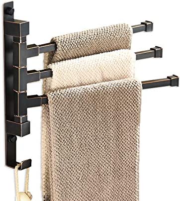 Oil Rubbed Bronze Swing Out Towel Rack for Bathroom Holder Wall Mounted Towel Bars with Hook 3-Arm