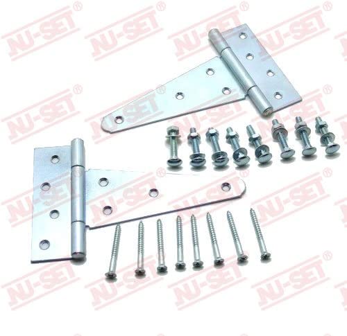 NU-SET Lock | 6" Heavy Duty Steel T-Hinge | Complete with Mounting Screws & Carriage Bolts