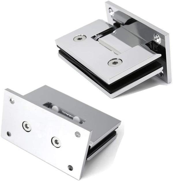 Chromed 90 Degree Geneva Wall to Glass Shower Door Hinge for 1/2" - 3/8" Glass and 8" Pull Handle Set (GAS304-GP-SSSP203M)