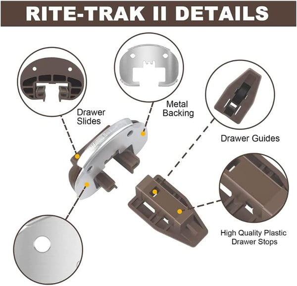 Kenlin Rite-Trak II Replacement Drawer Guide Kit Parts with Hardware and Installation Tools #KRT2-168