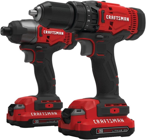 CRAFTSMAN V20 MAX Cordless Drill and Impact Driver, Power Tool Combo Kit with 2 Batteries and Charger (CMCK200C2AM)