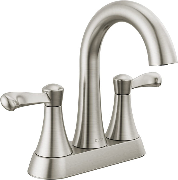 Delta Faucet Esato Centerset Bathroom Faucet Brushed Nickel, Bathroom Sink Faucet, Drain Assembly Included, SpotShield Brushed Nickel