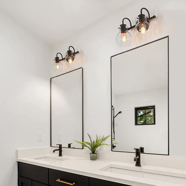 Bathroom Vanity Light, 2 Lights Black Bathroom Light Fixtures, Modern Farmhouse Bathroom Light with Clear Glass Shade (13’’ L x 7’’ W x 9’’ H)