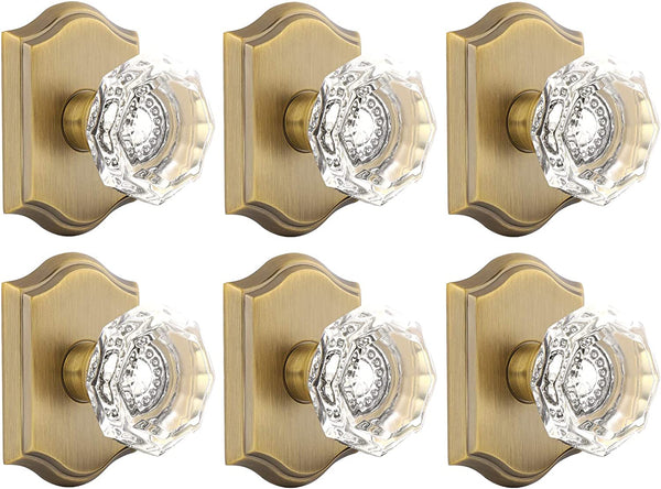 Gobrico Half Dummy Door Knobs in Antique Brass,Octagon Crystal Glass Dummy Handles,Inactive Function with Non-Locking Using