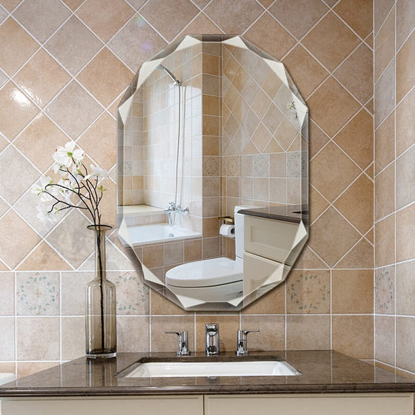 SNUGACE Single Beveled Edge Frameless Wall Mount Bathroom Vanity Mirror, 30” X 36”,Silver