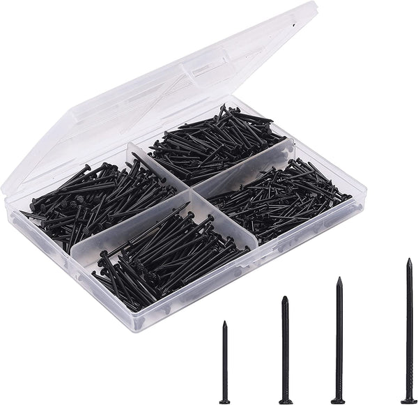 Mr. Pen- Nail Assortment Kit, 600 Pcs, 4 Sizes, Black, Small Nails, Nails for Hanging Pictures, Finishing Nails, Wall Nails for Hanging, Pin Nails, Hardware Nails, Assorted Nails, Galvanized Nails.