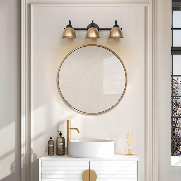 Uolfin Gold Bathroom Light Fixtures, Modern Vanity Lighting with Metal Shade, 3 Light Bathroom Vanity Light Fixtures Over Mirror