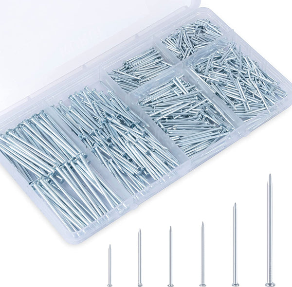 KURUI 700pcs Hardware Nails for Hanging Pictures Assorted Kit, Up to 2"-Long Picture Hanging Nails for Wall Drywall Wood
