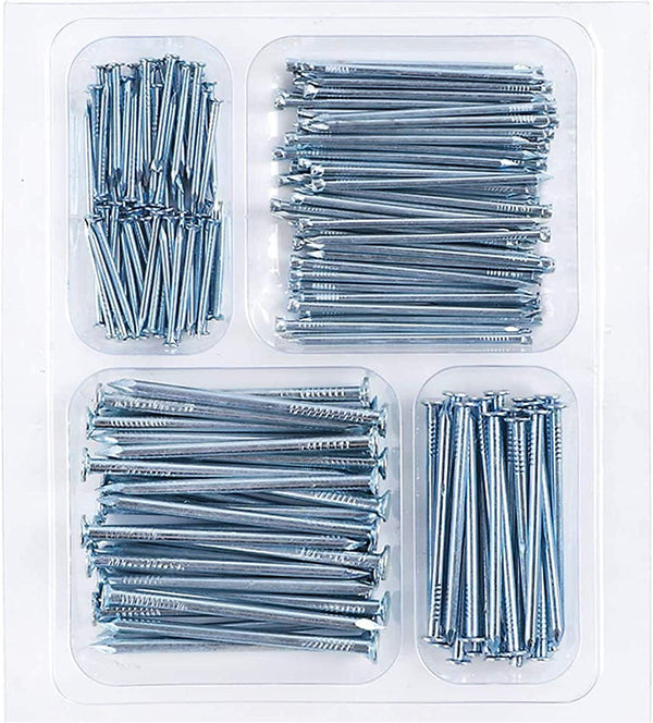 Coceca 200 Pack Hardware Nails for Hanging Pictures, 4 Size Zinc Tiny Nail Assorted Kit, Picture Nail, Small Nails, Finishing Nail, Wall Nails and Galvanized Nails