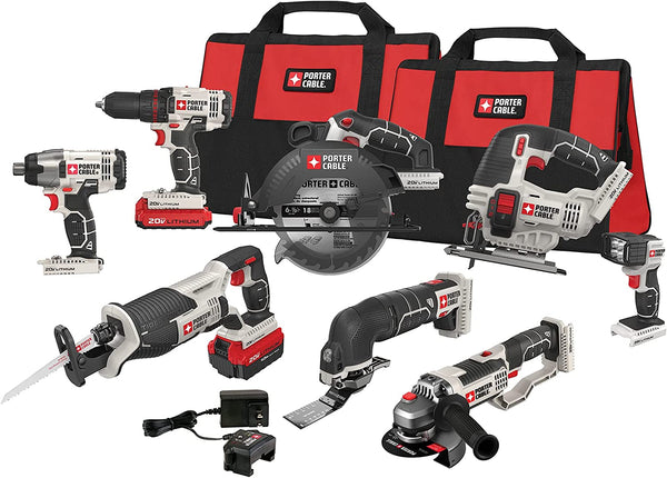 PORTER-CABLE 20V MAX Power Tool Combo Kit, 6-Tool Cordless Power Tool Set with 2 Batteries and Charger (PCCK619L8)