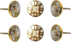 Perilla Home Set of 6 Knobs for Cabinet & Drawers Mother of Pearl Brass Knobs Decorative Vintage Knobs