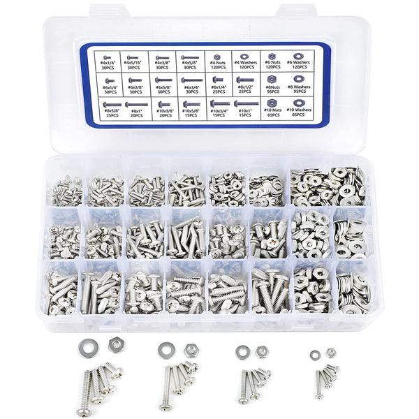 1200PCS Machine Screw Assortment Kit, JROUTH Phillips Pan Head #4-40#6-32#8-32#10-24 Assorted Nuts Bolts and Flat Washers Set