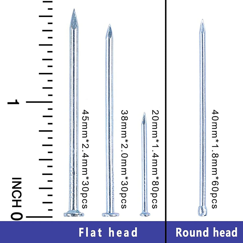 Coceca 200 Pack Hardware Nails for Hanging Pictures, 4 Size Zinc Tiny Nail Assorted Kit, Picture Nail, Small Nails, Finishing Nail, Wall Nails and Galvanized Nails